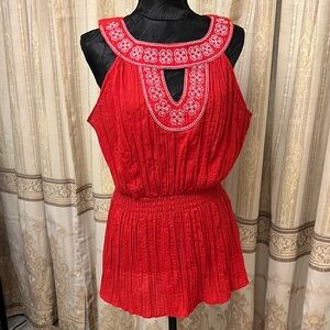 Embroidered Red Sleeveless Top